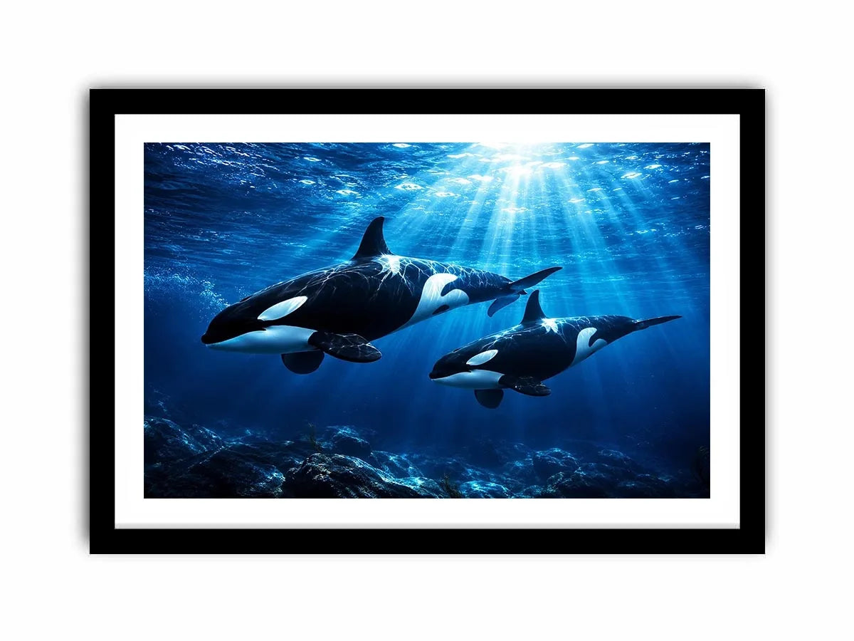 Orcas Swimming Canvas Print