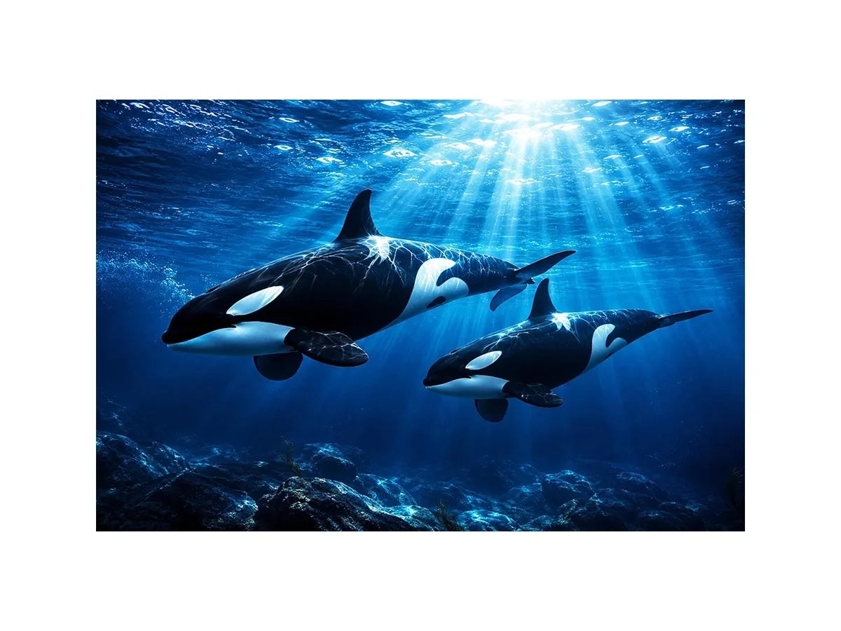 Orcas Swimming Canvas Print