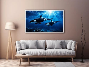 Orcas Swimming Canvas Print