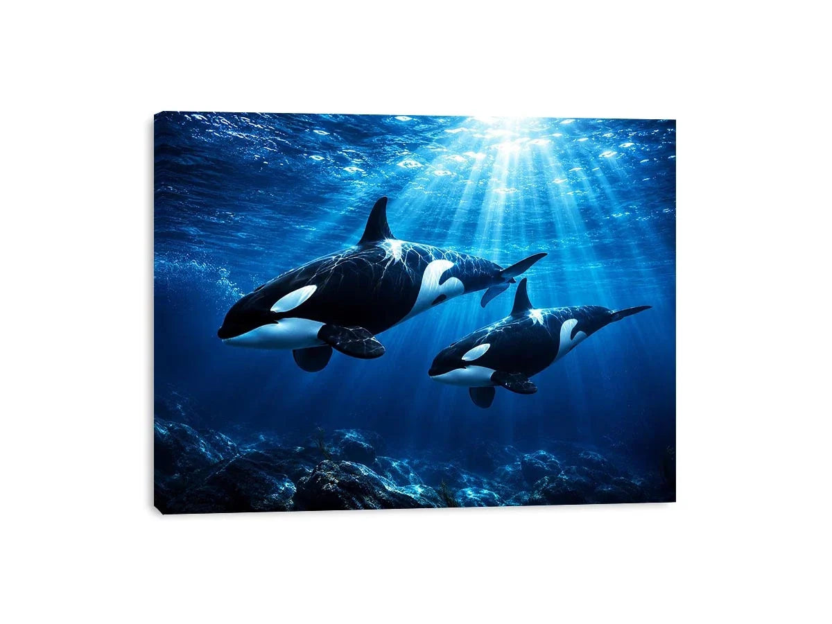 Orcas Swimming Canvas Print