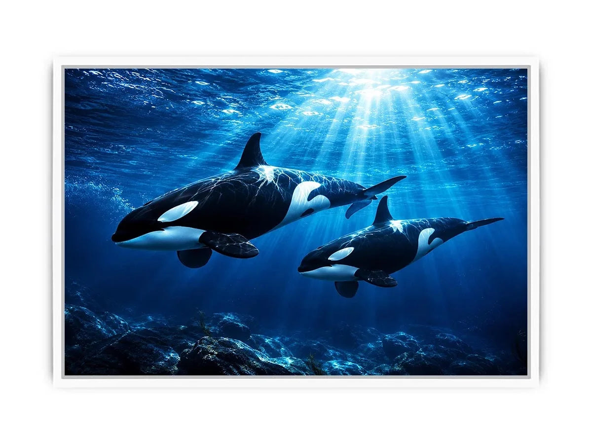 Orcas Swimming Canvas Print