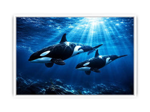 Orcas Swimming Canvas Print