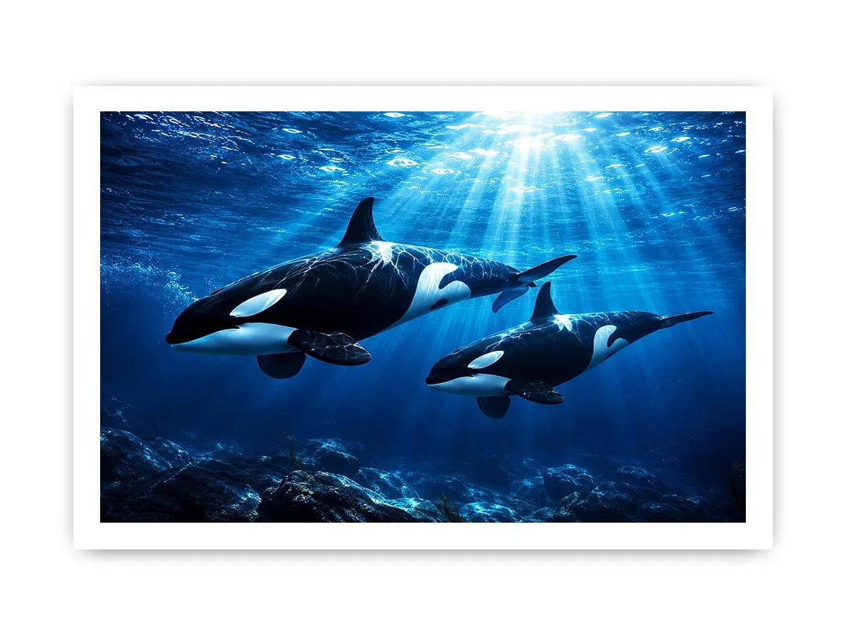 Orcas Swimming Canvas Print