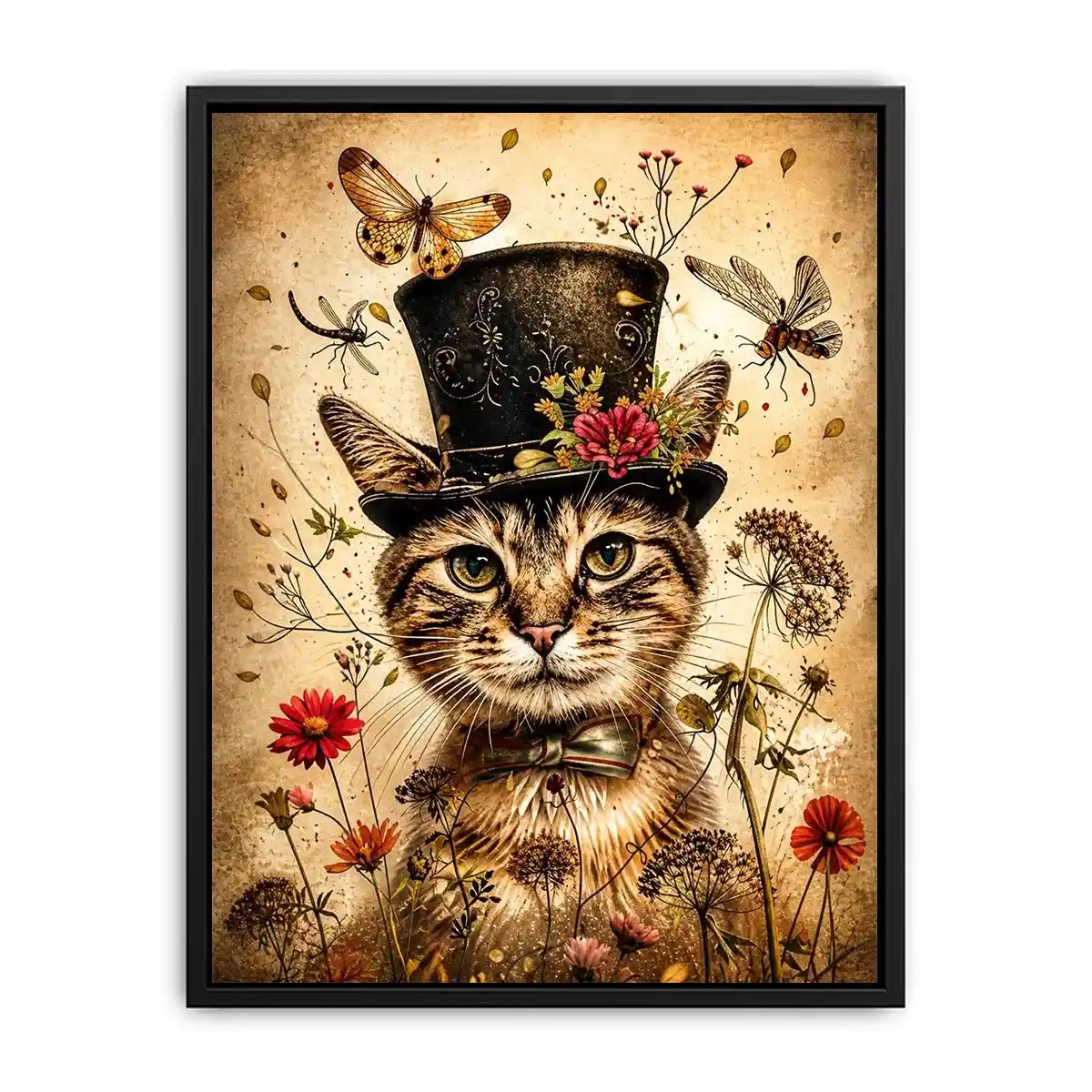 Whimsical cat in a floral dream