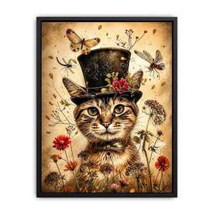 Whimsical cat in a floral dream