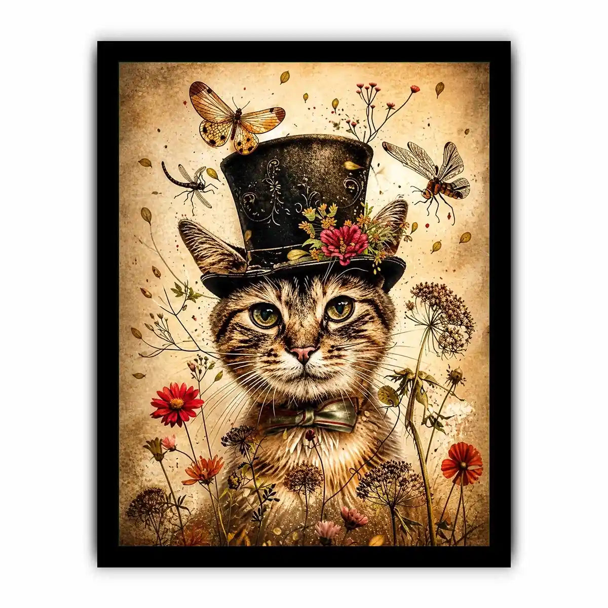 Whimsical cat in a floral dream