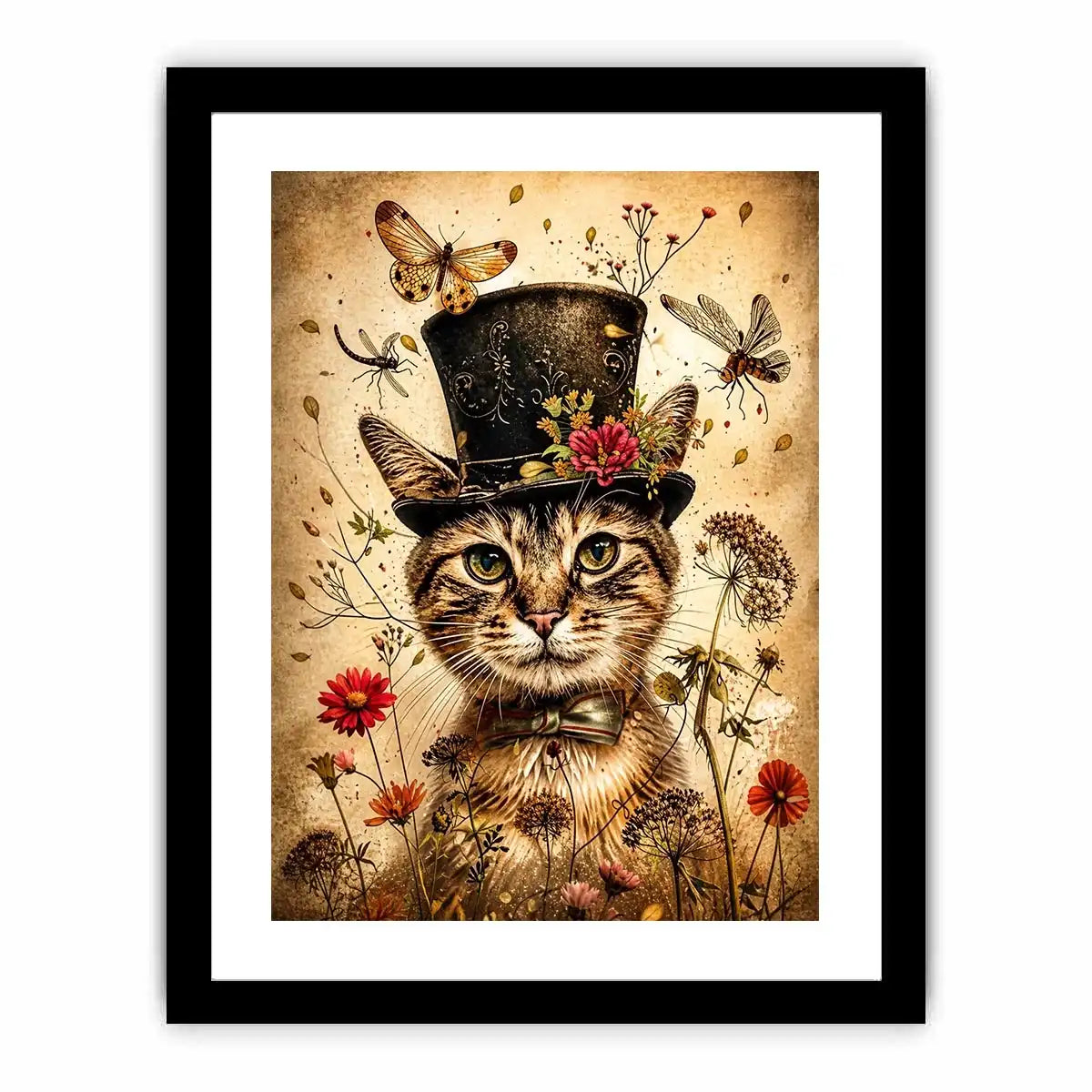 Whimsical cat in a floral dream