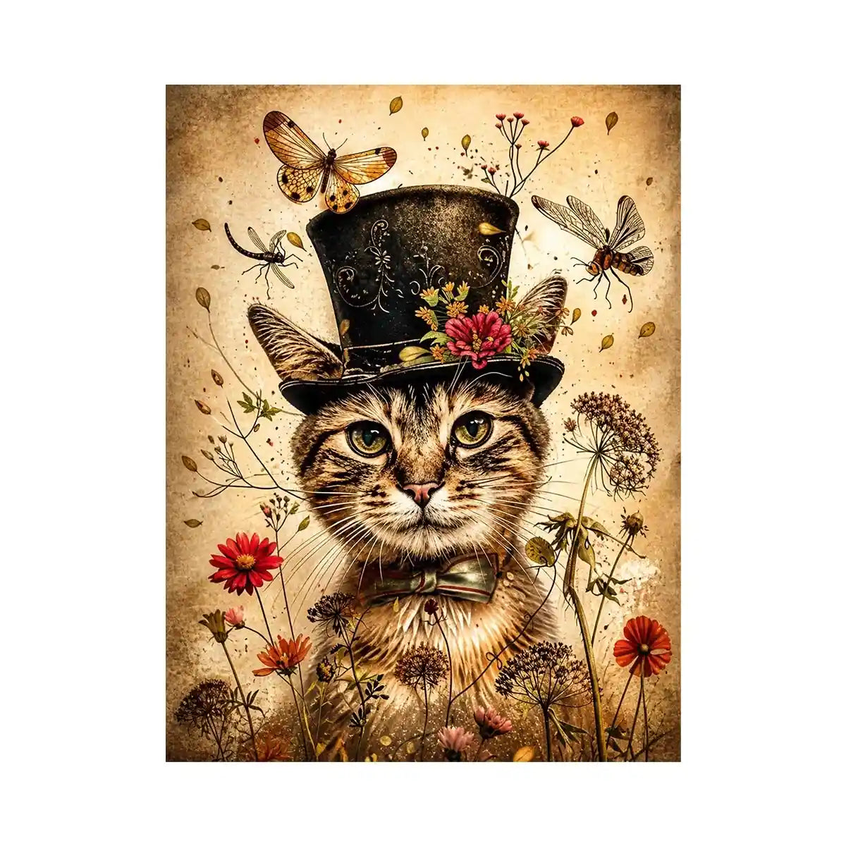 Whimsical cat in a floral dream