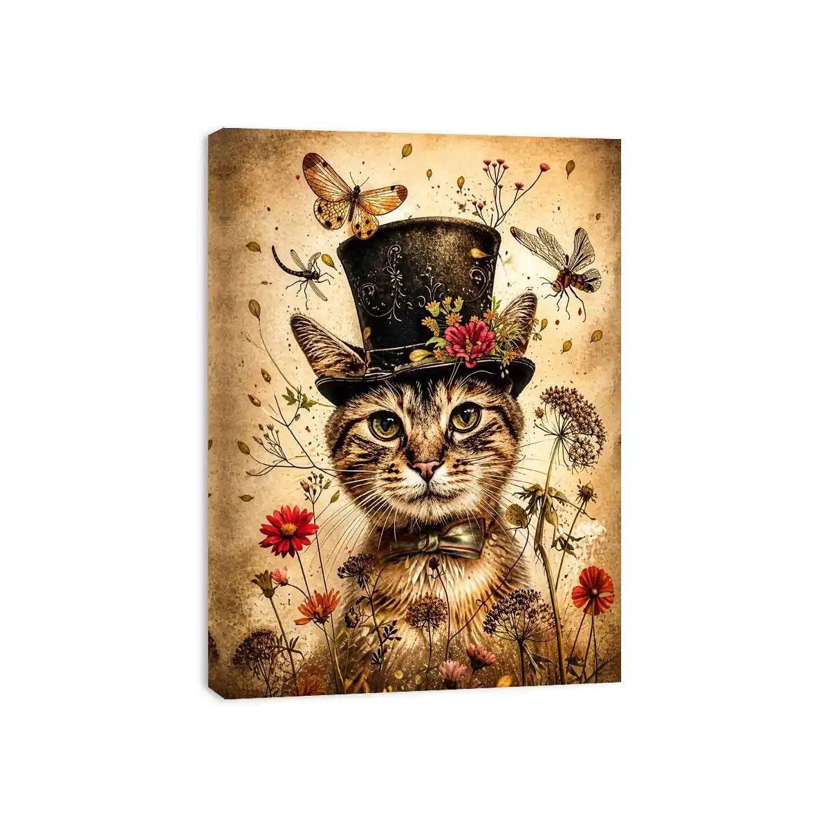 Whimsical cat in a floral dream