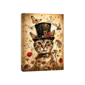Whimsical cat in a floral dream