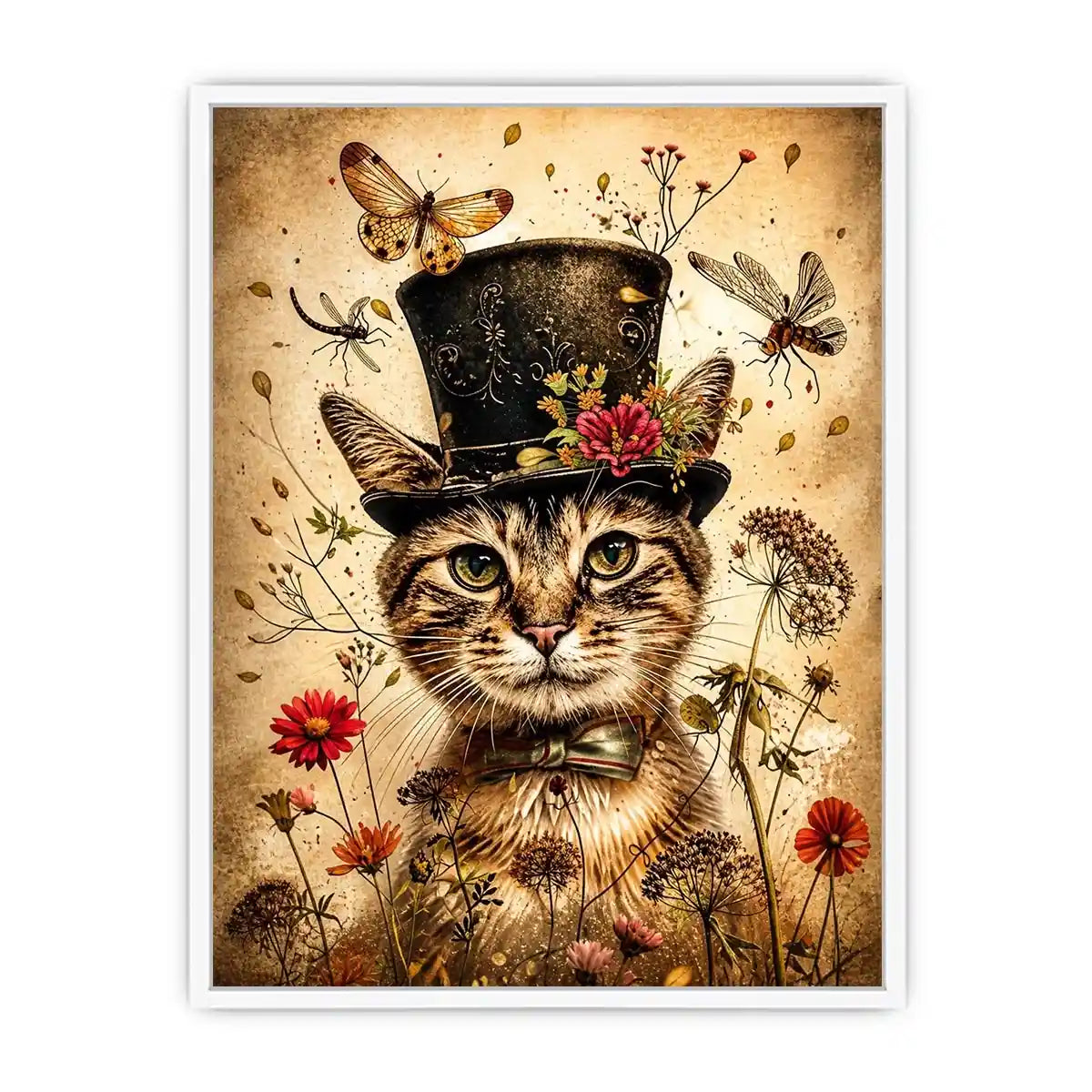Whimsical cat in a floral dream