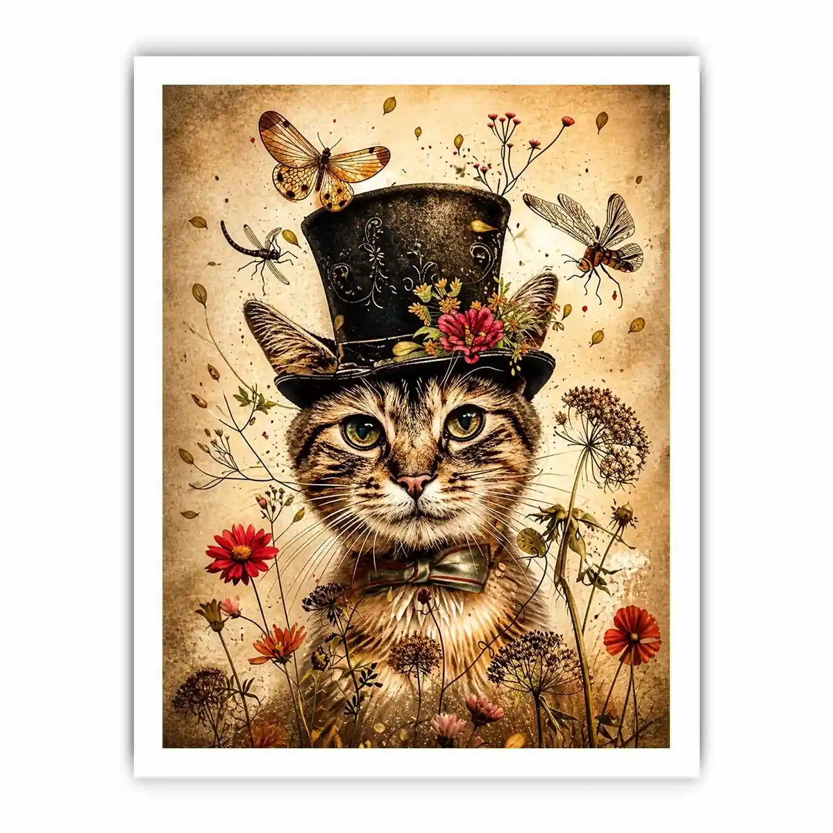 Whimsical cat in a floral dream