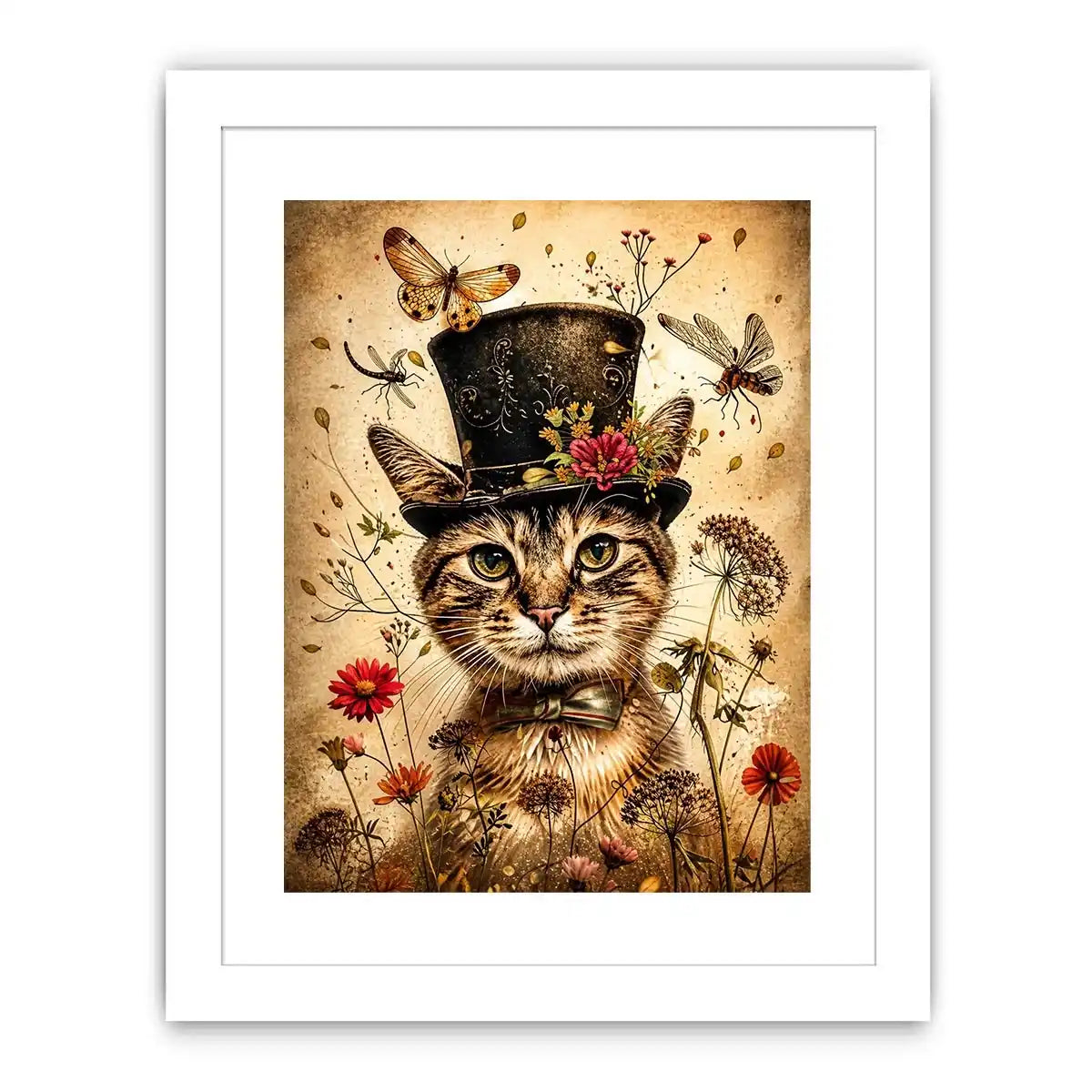 Whimsical cat in a floral dream