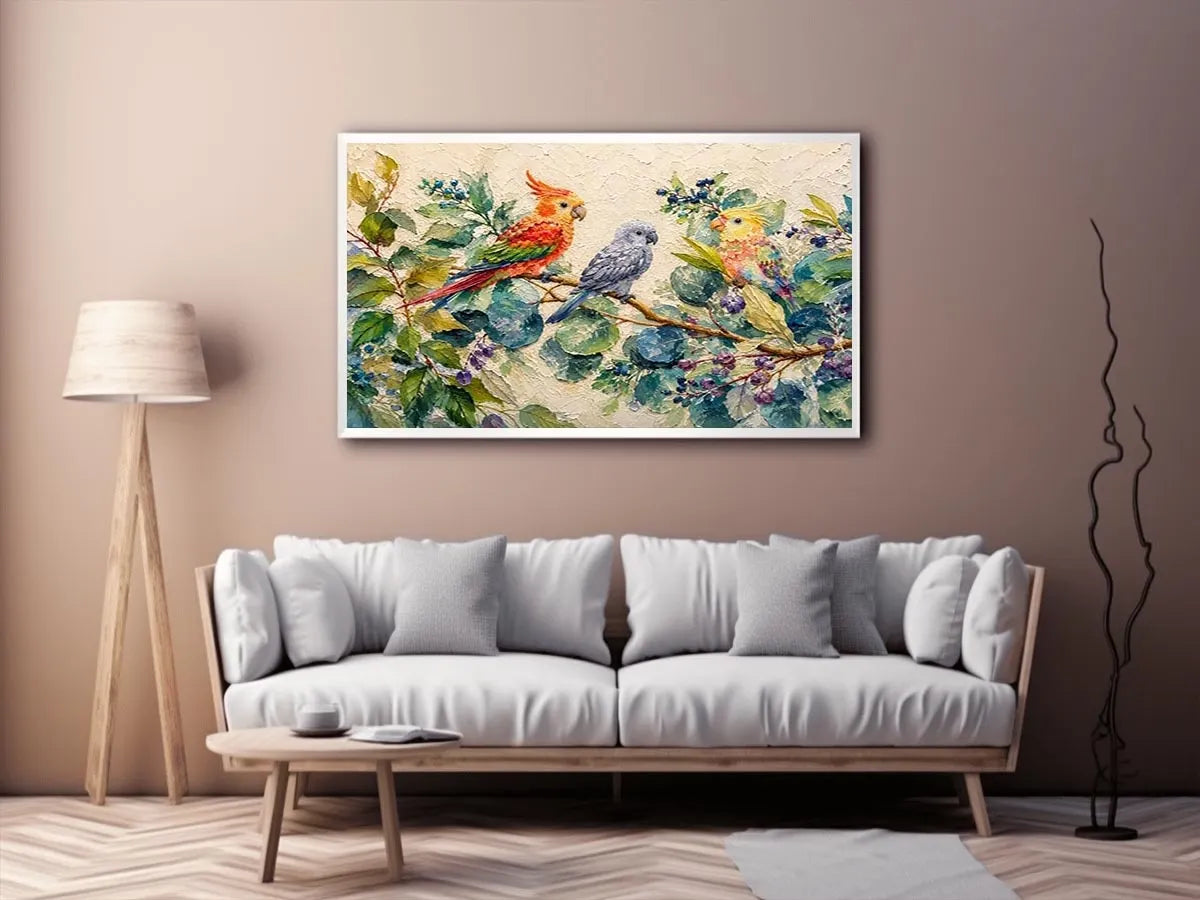 Bird On Eucalyptus Canvas Print