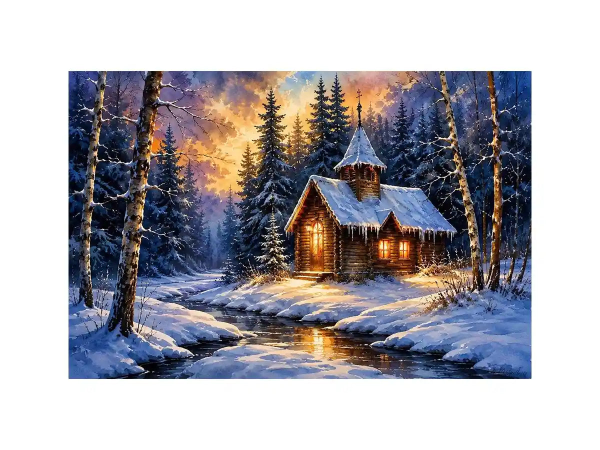 Snow winter home Canvas Print