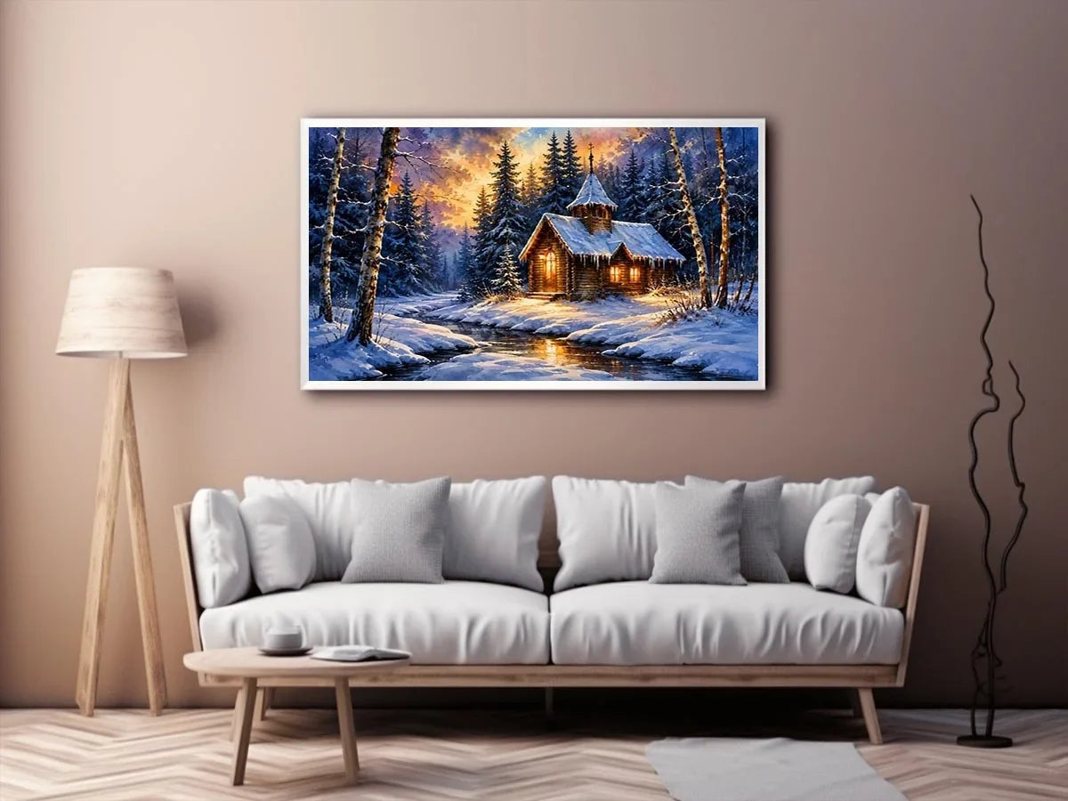 Snow winter home Canvas Print