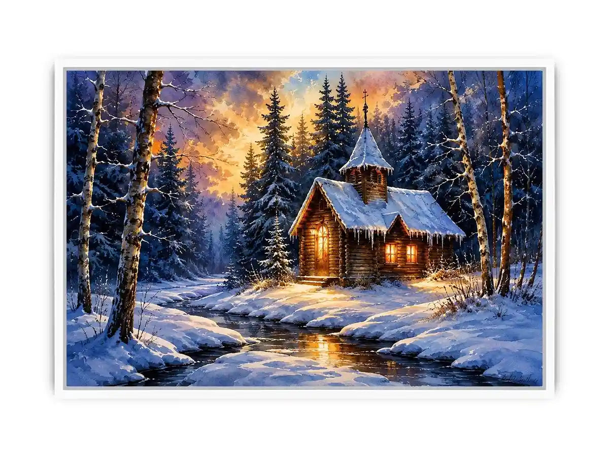 Snow winter home Canvas Print