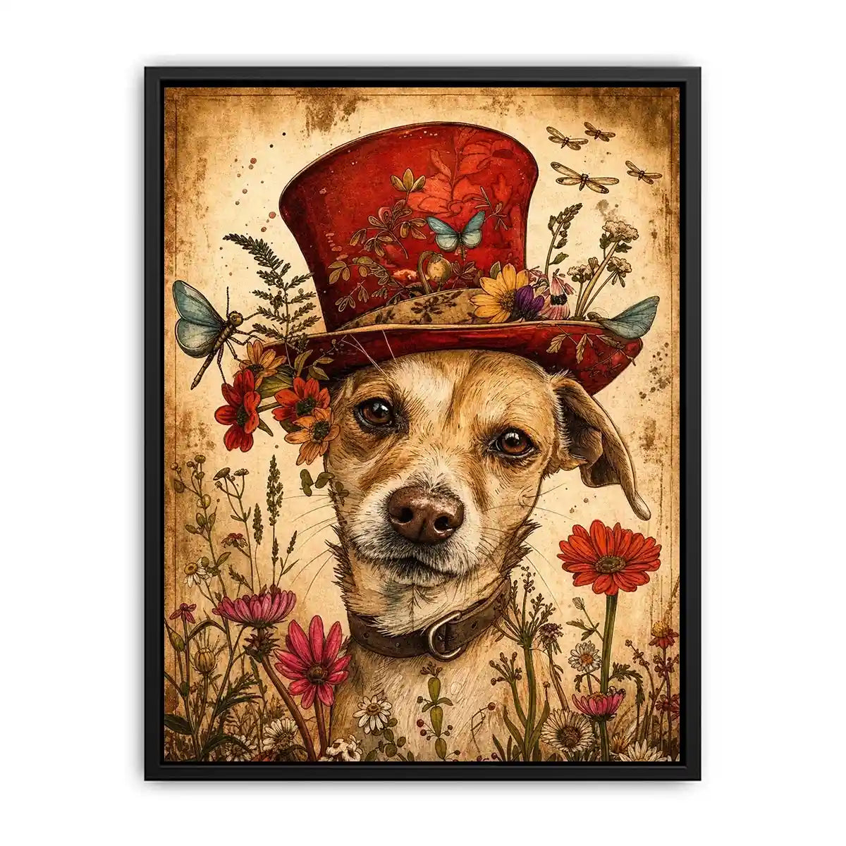 Vintage botanical portrait of a dog