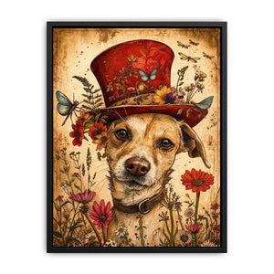 Vintage botanical portrait of a dog