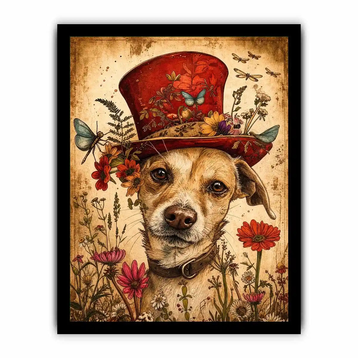 Vintage botanical portrait of a dog