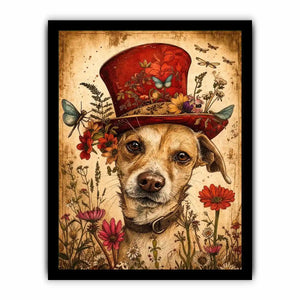 Vintage botanical portrait of a dog