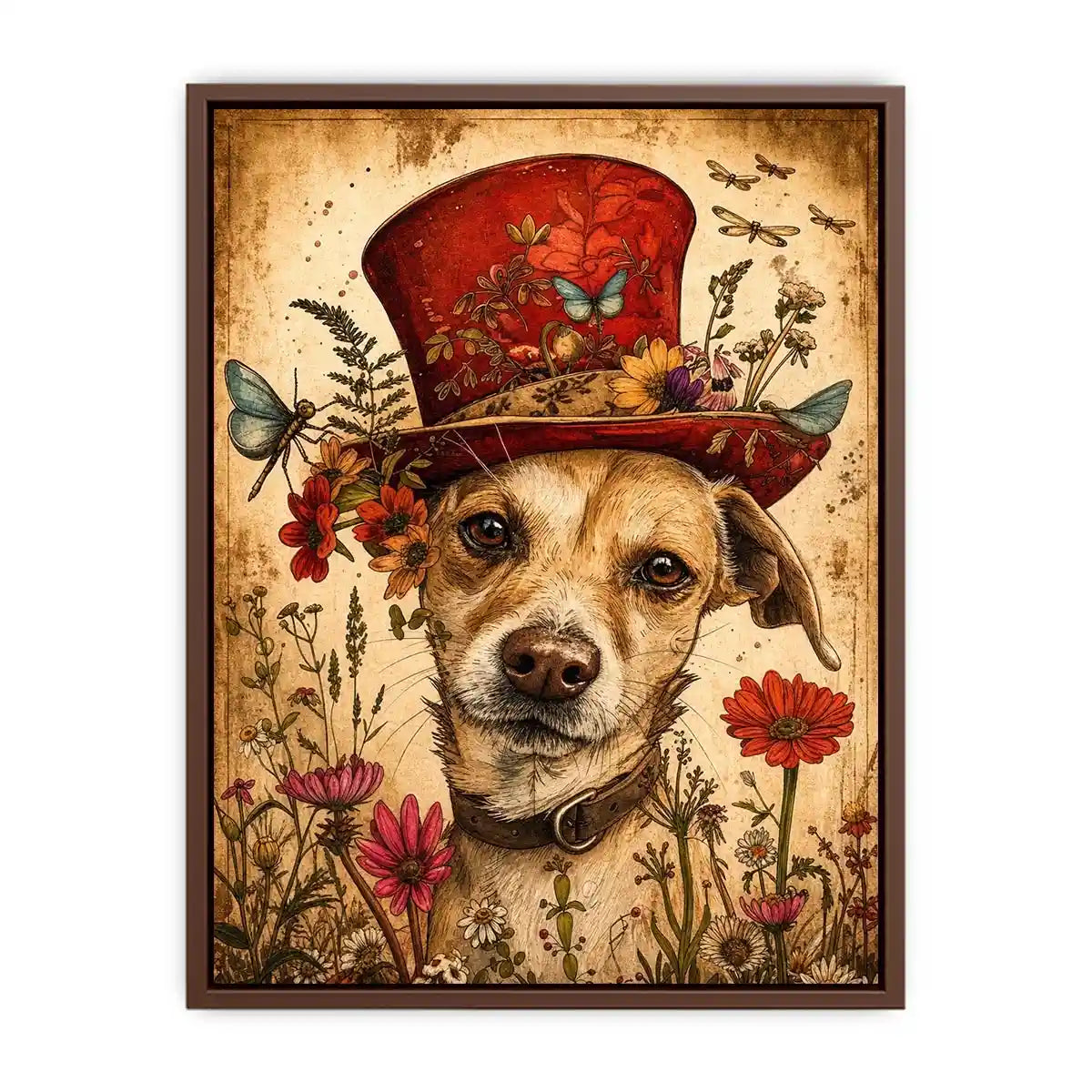 Vintage botanical portrait of a dog