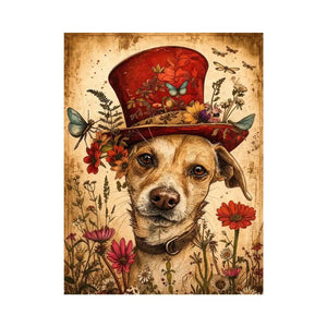 Vintage botanical portrait of a dog