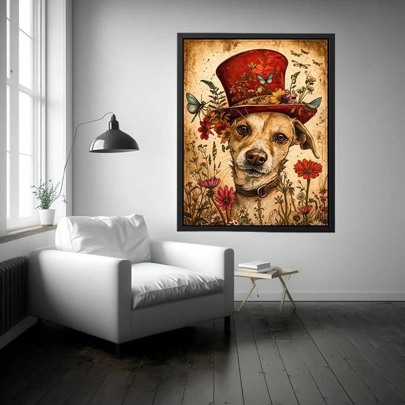 Vintage botanical portrait of a dog