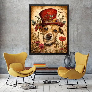 Vintage botanical portrait of a dog