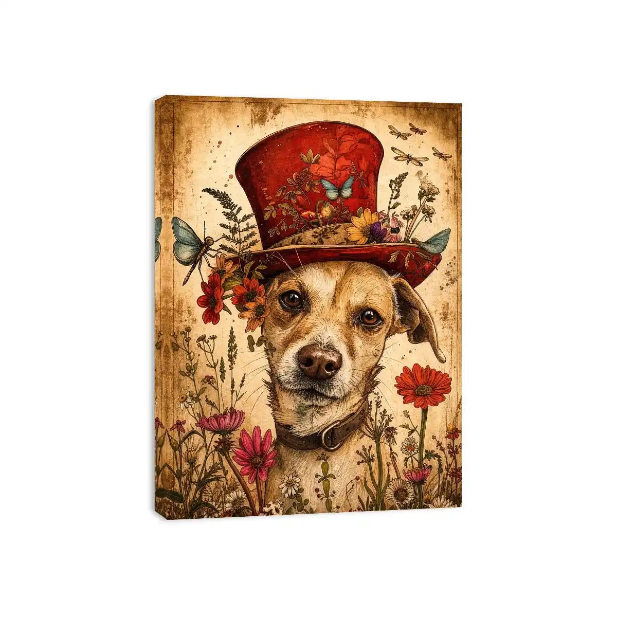 Vintage botanical portrait of a dog