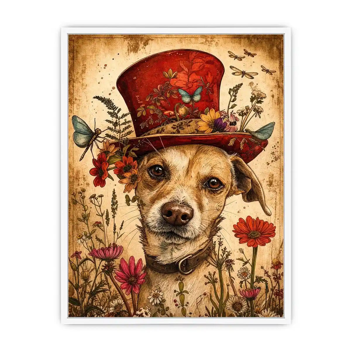 Vintage botanical portrait of a dog