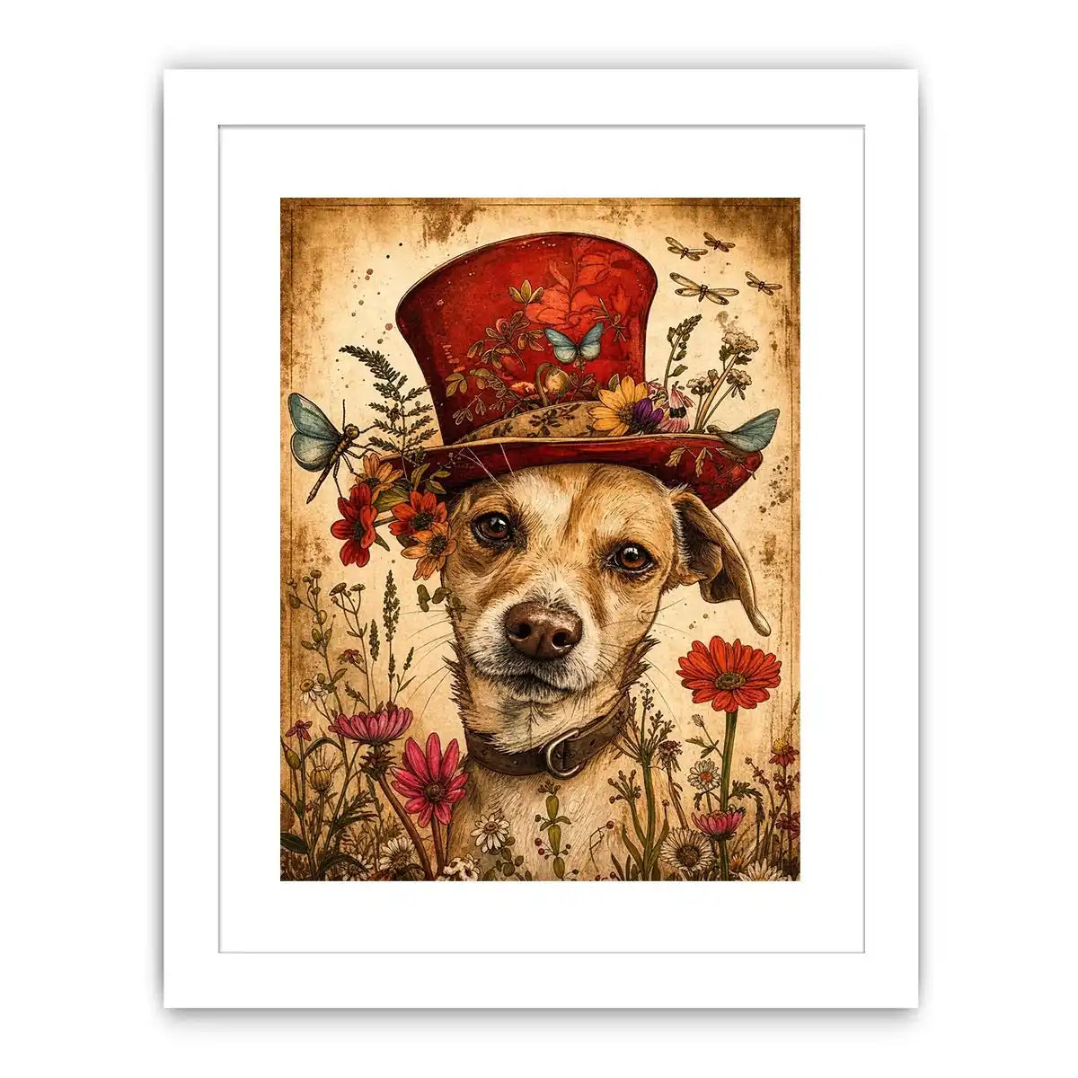 Vintage botanical portrait of a dog