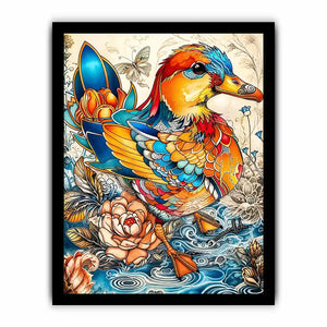 Ornate mandarin duck in vibrant florals