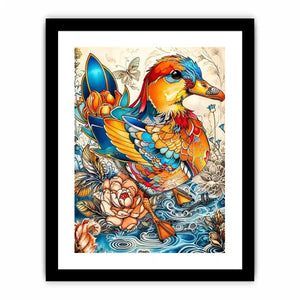 Ornate mandarin duck in vibrant florals