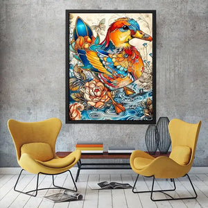 Ornate mandarin duck in vibrant florals