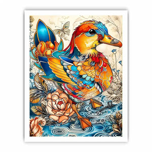 Ornate mandarin duck in vibrant florals