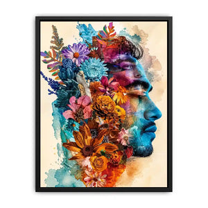 Botanical fusion in profile portrait