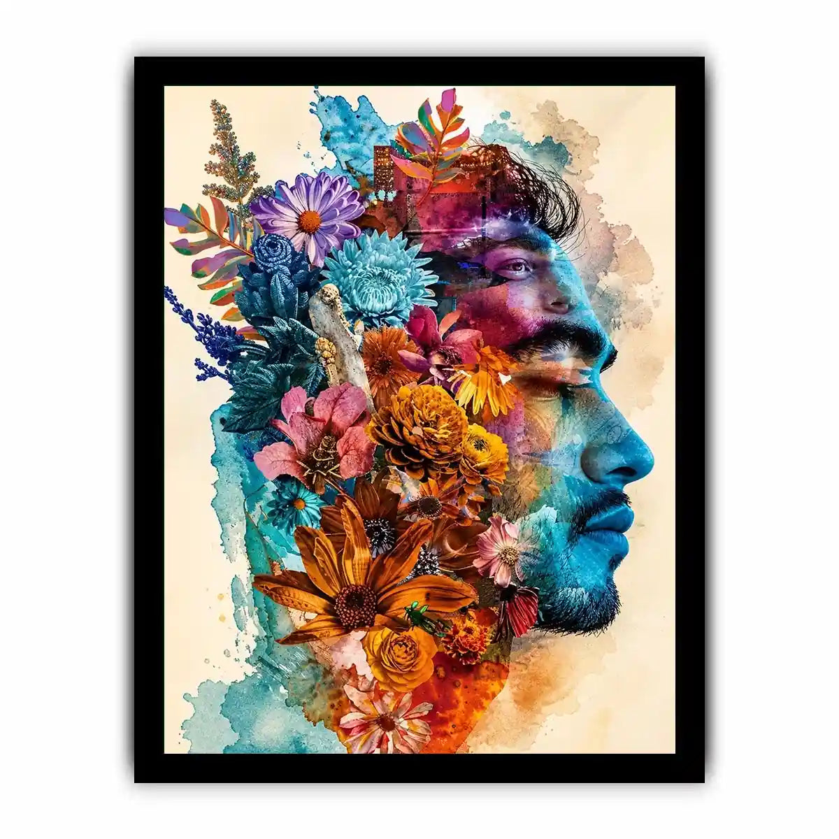 Botanical fusion in profile portrait