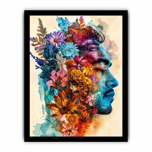 Botanical fusion in profile portrait