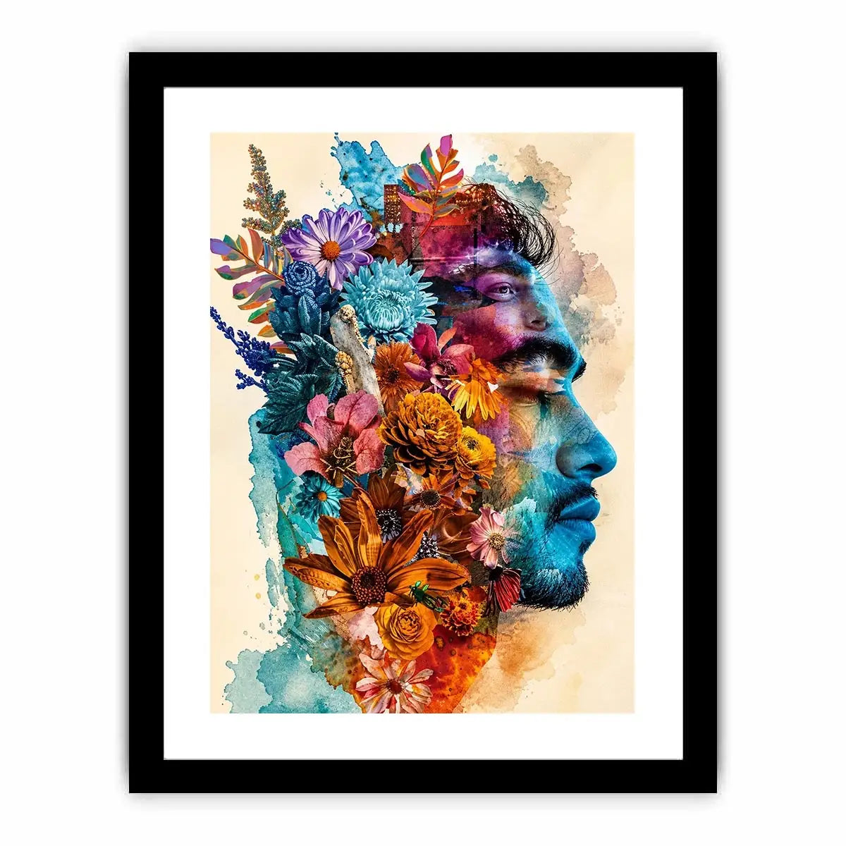 Botanical fusion in profile portrait