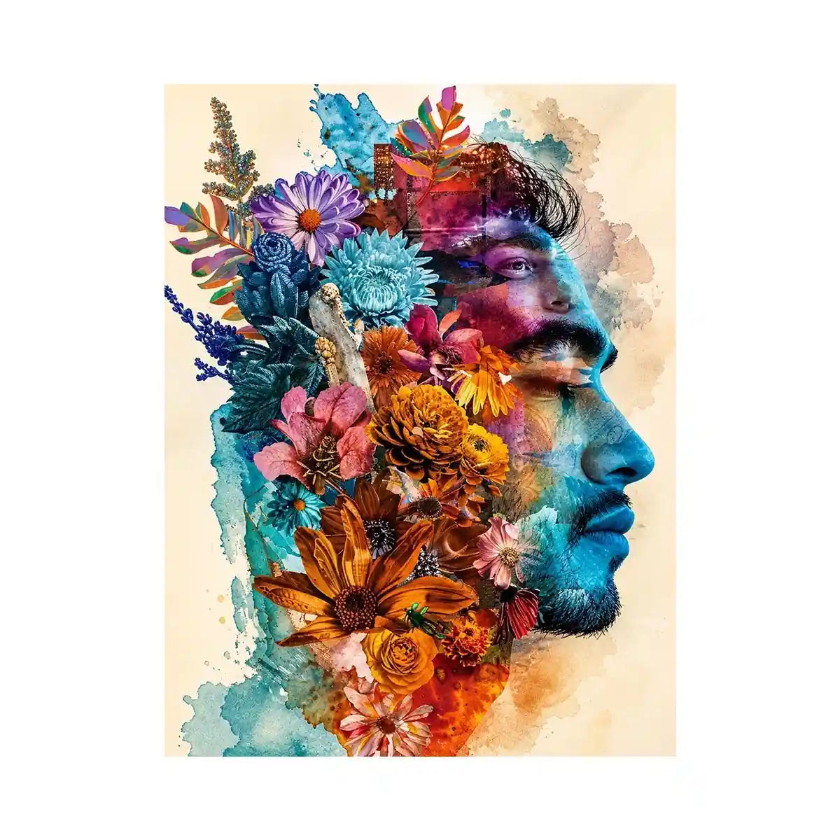 Botanical fusion in profile portrait