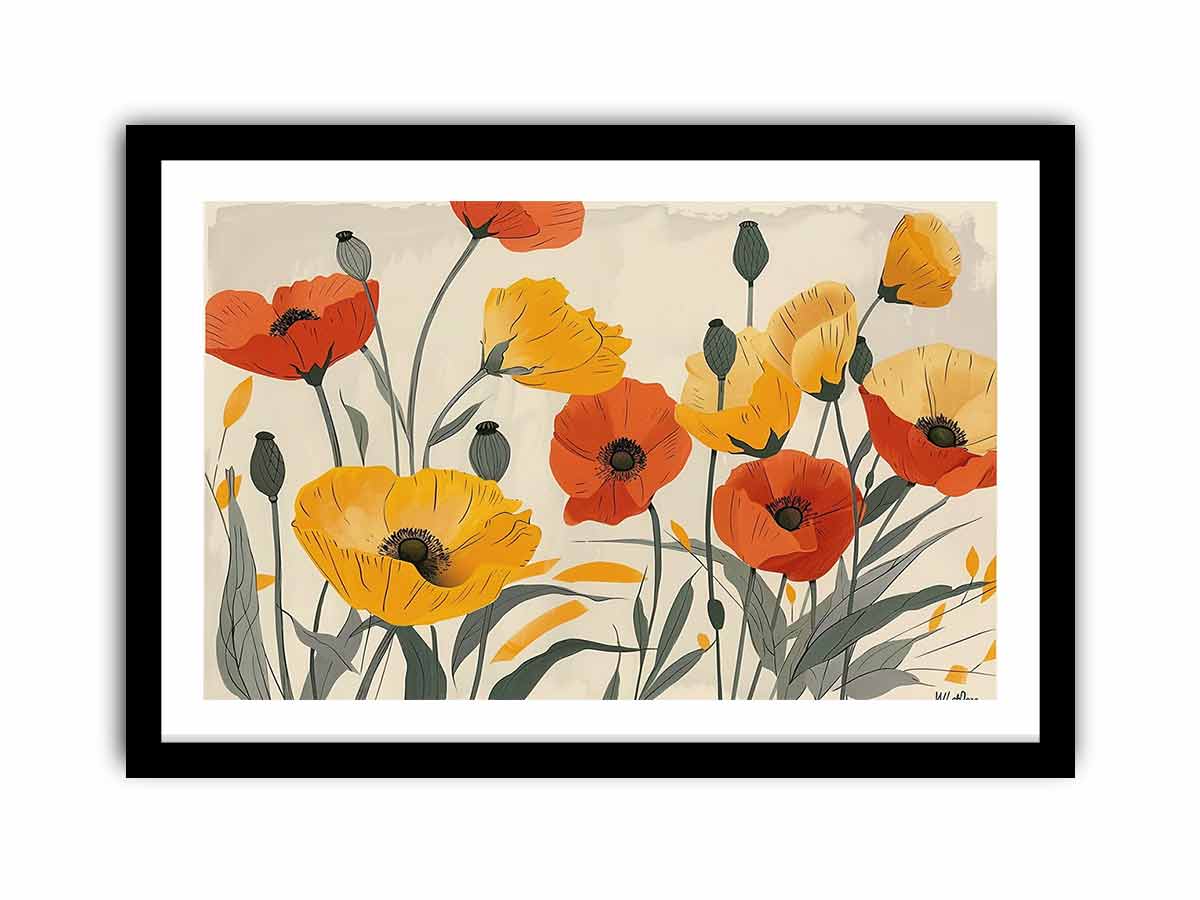Yellow Orange Poppies framed Print