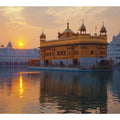 Golden Temple at sunset with water reflections for living room wall decor.