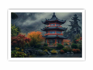 Maple Mountain Pagoda Art framed Print