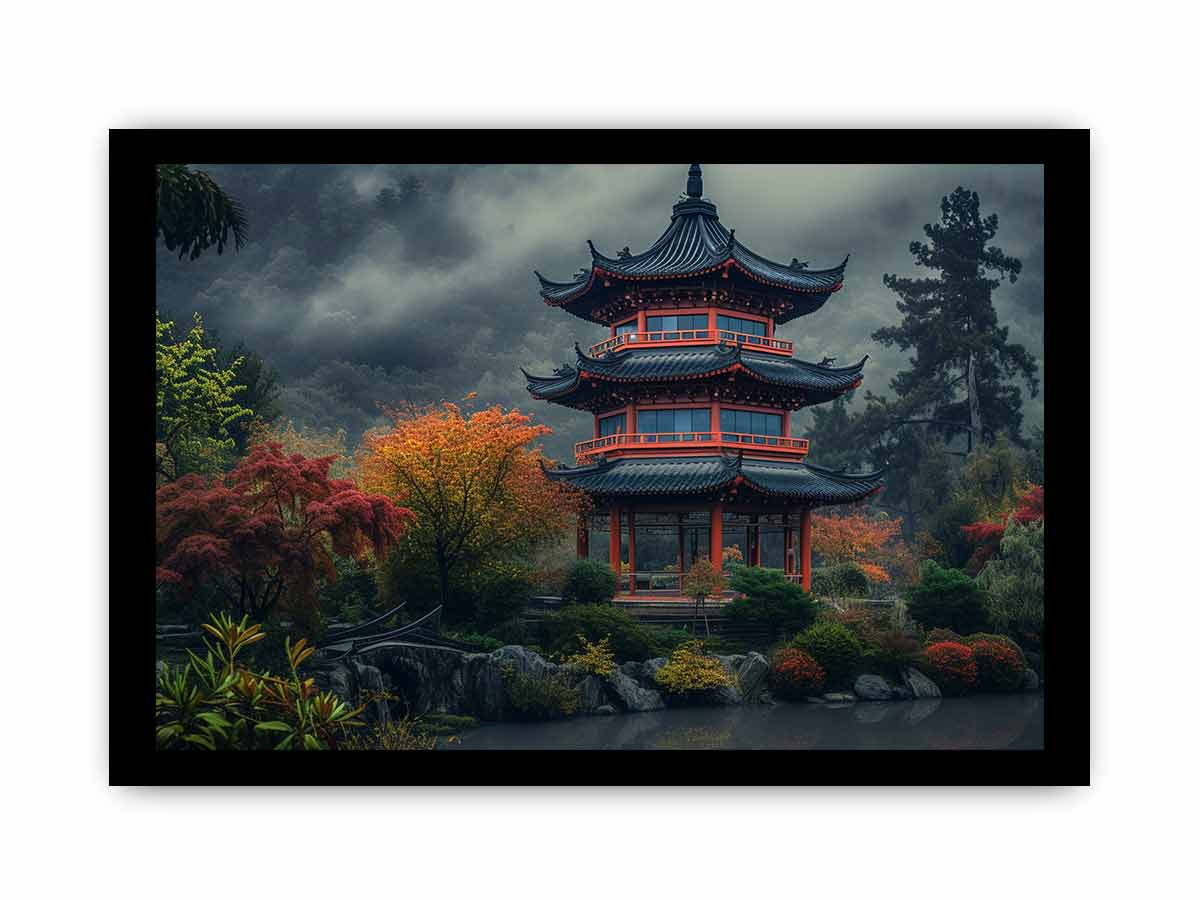 Maple Mountain Pagoda Art framed Print