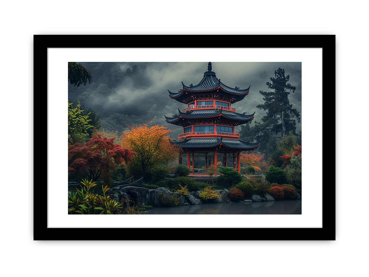 Maple Mountain Pagoda Art framed Print