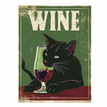 A black cat drinking red wine