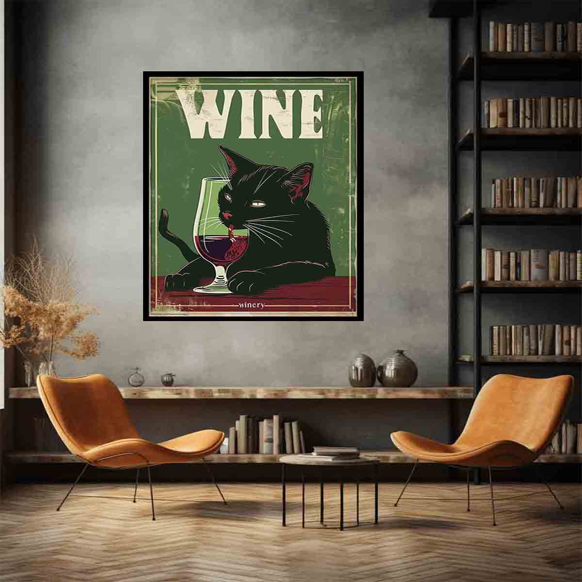 A black cat drinking red wine