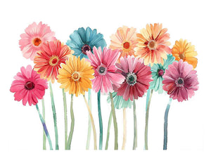 Pastel watercolor daisy canvas print with colorful flowers for bright bedroom decor.