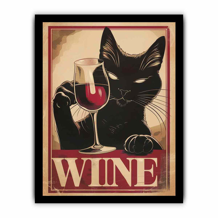 Vintage cat & wine framed Print